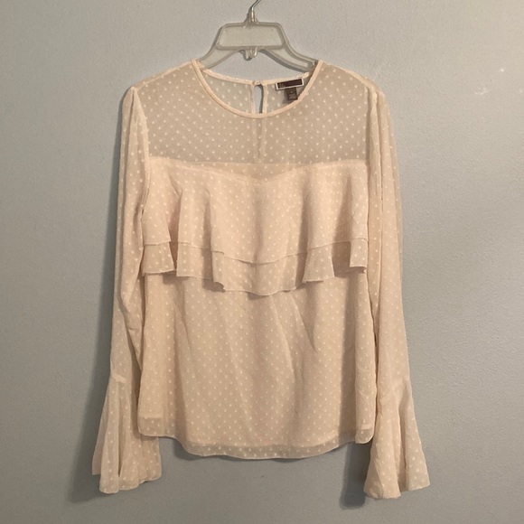 Chelsea28 Tops - Chelsea 28 cream swiss dot sheer ruffle blouse size M